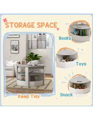 AIYAPLAY Five-Piece Kids Table and Chairs Set with Storage, for Ages 3-8 Years, Grey