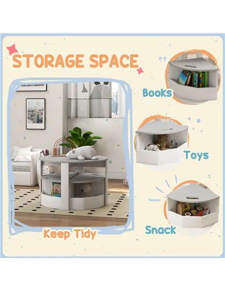 AIYAPLAY Five-Piece Kids Table and Chairs Set with Storage, for Ages 3-8 Years, Grey