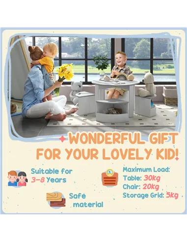 AIYAPLAY Five-Piece Kids Table and Chairs Set with Storage, for Ages 3-8 Years, Grey