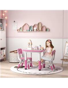 AIYAPLAY Height Adjustable Toddler Table and Chair Set, 3-Piece Children Activity Table w/ 2 Chairs for Playroom, Bedroom - Pink 2