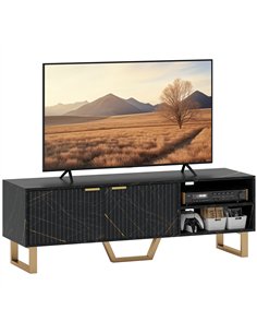 HOMCOM Marble Effect TV Unit, TV Stand Cabinet for up to 70" TVs, Modern TV Cabinet with Shelves and Storage Cupboard, Fluted Do