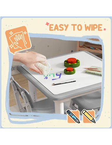 AIYAPLAY Height Adjustable Toddler Table and Chair Set, 3 Pcs Children Activity Table w/ 2 Chairs, for Playroom, Bedroom - Grey