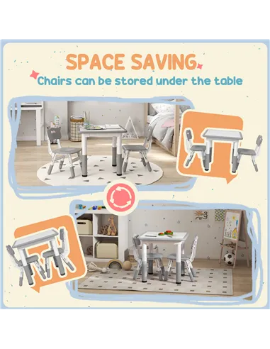 AIYAPLAY Height Adjustable Toddler Table and Chair Set, 3 Pcs Children Activity Table w/ 2 Chairs, for Playroom, Bedroom - Grey