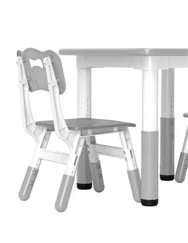 AIYAPLAY Height Adjustable Toddler Table and Chair Set, 3 Pcs Children Activity Table w/ 2 Chairs, for Playroom, Bedroom - Grey