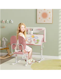 AIYAPLAY Height Adjustable Kids Desk and Chair Set, Children School Study Desk with Tiltable Desktop, Reading Rack,  Pink 2
