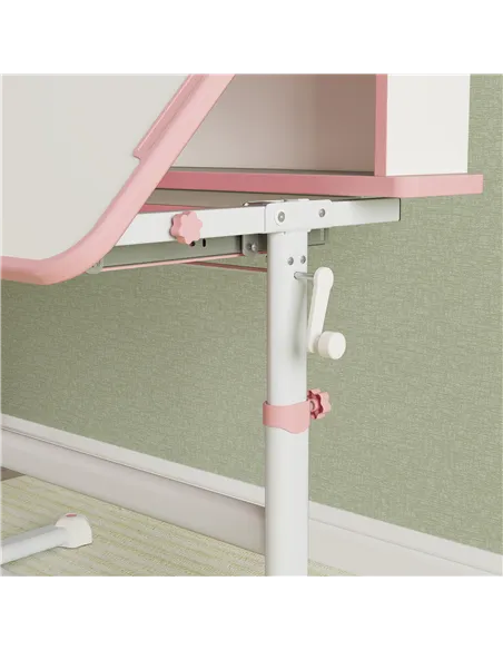 AIYAPLAY Height Adjustable Kids Desk and Chair Set, Children School Study Desk with Tiltable Desktop, Reading Rack,  Pink