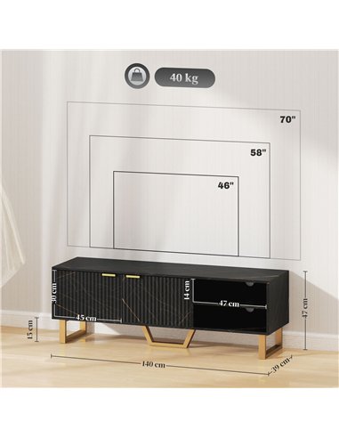 HOMCOM Marble Effect TV Unit, TV Stand Cabinet for up to 70" TVs, Modern TV Cabinet with Shelves and Storage Cupboard, Fluted Do