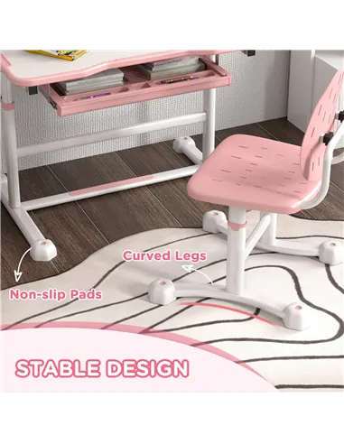 AIYAPLAY Height Adjustable Kids Desk and Chair Set, School Study Writing, Reading Table Chair Set w/ Tilted Desktop, Pink