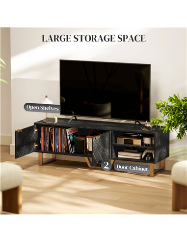 HOMCOM Marble Effect TV Unit, TV Stand Cabinet for up to 70" TVs, Modern TV Cabinet with Shelves and Storage Cupboard, Fluted Do