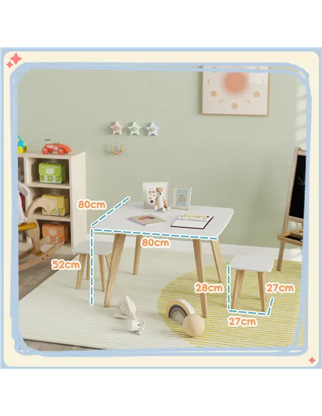 AIYAPLAY Kids Table and Chair Set, 3-Piece Toddler Furniture Set for Playroom, Bedroom, Ages 3-8 Years, White
