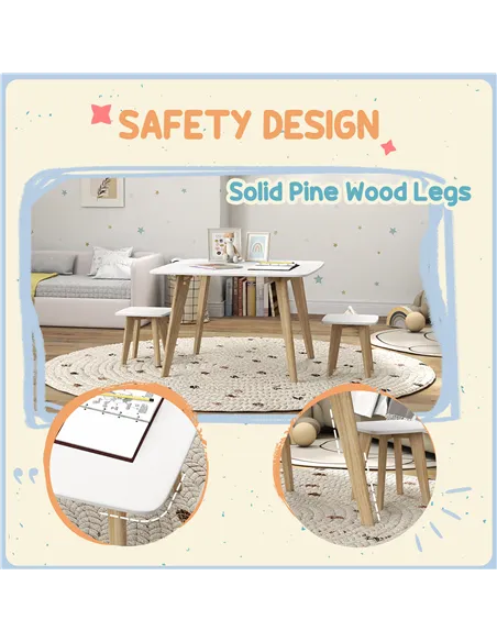 AIYAPLAY Kids Table and Chair Set, 3-Piece Toddler Furniture Set for Playroom, Bedroom, Ages 3-8 Years, White