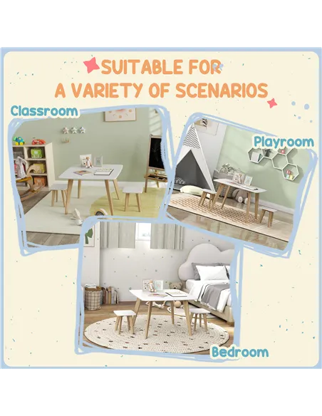 AIYAPLAY Kids Table and Chair Set, 3-Piece Toddler Furniture Set for Playroom, Bedroom, Ages 3-8 Years, White