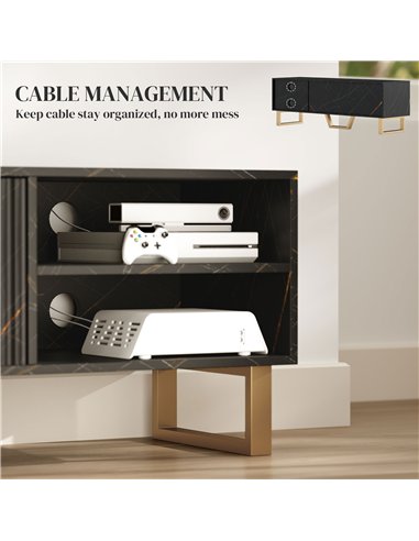 HOMCOM Marble Effect TV Unit, TV Stand Cabinet for up to 70" TVs, Modern TV Cabinet with Shelves and Storage Cupboard, Fluted Do