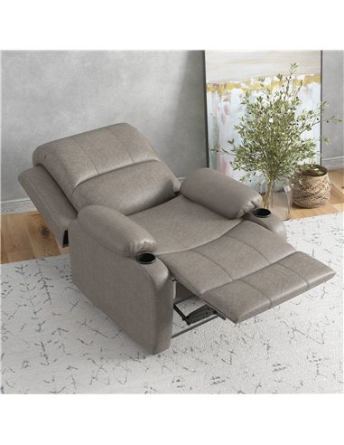 HOMCOM Recliner Chair, Microfibre Reclining Chair with Adjustable Leg Rest, Cup Holders, Recliner Armchair for Home Living Room,