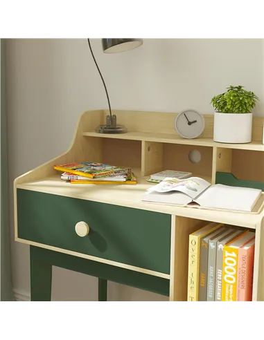 AIYAPLAY Kids Desk and Chair Set with Storage Shelves and Drawer, Green