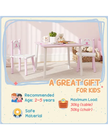 AIYAPLAY Princess-Designed Kids Table and Chairs Set for Activity, Art, Drawing, Toddler Table and Chairs Set for Playroom