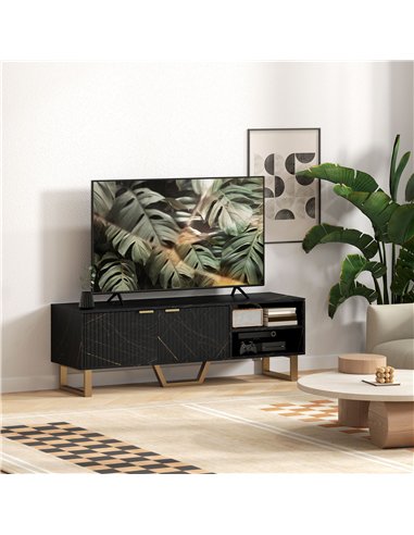 HOMCOM Marble Effect TV Unit, TV Stand Cabinet for up to 70" TVs, Modern TV Cabinet with Shelves and Storage Cupboard, Fluted Do