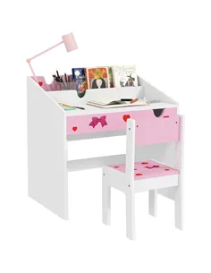 AIYAPLAY Children Study Table and Chair, Kids Desk and Chair Set with Storage, Pull-Out Drawer, for Ages 3-6 Years, Pink