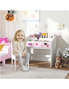 AIYAPLAY Children Study Table and Chair, Kids Desk and Chair Set with Storage, Pull-Out Drawer, for Ages 3-6 Years, Pink 2