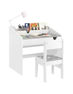 AIYAPLAY Children Study Table and Chair, Kids Desk and Chair Set with Storage, Pull-Out Drawer, for Ages 3-6 Years, Grey