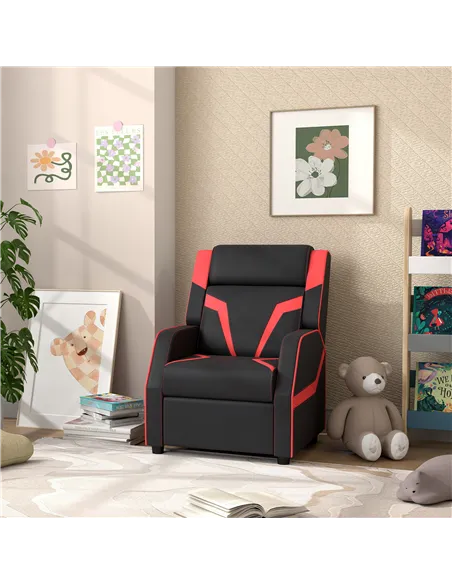 AIYAPLAY 2 in 1 Kids Chair Recliner with Backrest, Armrest, Footrest, PU Leather, for 3-9 Years Old, Black