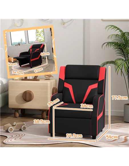 AIYAPLAY 2 in 1 Kids Chair Recliner with Backrest, Armrest, Footrest, PU Leather, for 3-9 Years Old, Black