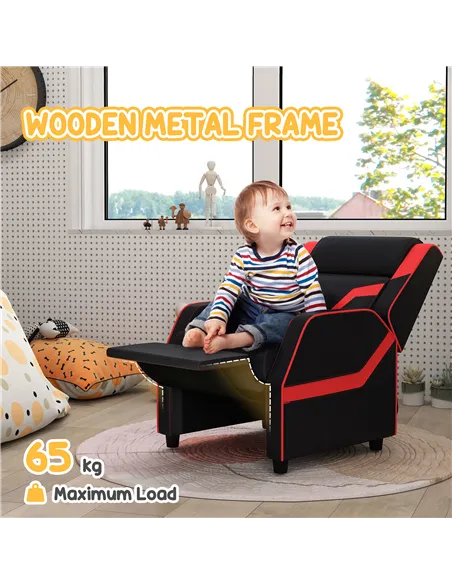 AIYAPLAY 2 in 1 Kids Chair Recliner with Backrest, Armrest, Footrest, PU Leather, for 3-9 Years Old, Black