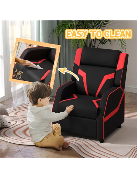 AIYAPLAY 2 in 1 Kids Chair Recliner with Backrest, Armrest, Footrest, PU Leather, for 3-9 Years Old, Black