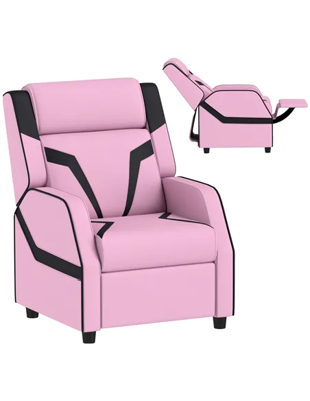 AIYAPLAY 2 in 1 Kids Chair Recliner with Backrest, Armrest, Footrest, PU Leather, for 3-9 Years Old, Pink