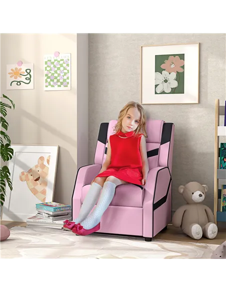 AIYAPLAY 2 in 1 Kids Chair Recliner with Backrest, Armrest, Footrest, PU Leather, for 3-9 Years Old, Pink