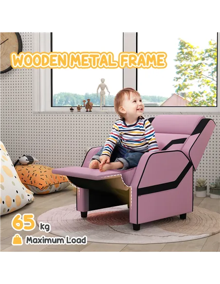 AIYAPLAY 2 in 1 Kids Chair Recliner with Backrest, Armrest, Footrest, PU Leather, for 3-9 Years Old, Pink