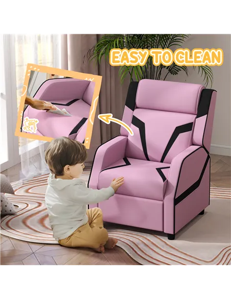 AIYAPLAY 2 in 1 Kids Chair Recliner with Backrest, Armrest, Footrest, PU Leather, for 3-9 Years Old, Pink