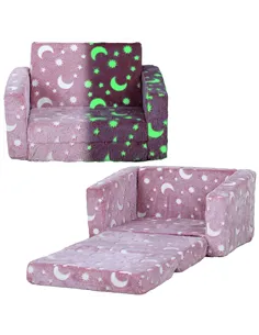 AIYAPLAY 2 in 1 Kids Folding Bed Armchair with Glow in The Dark Cosmic Design, Washable Cushion and Cover, Pink