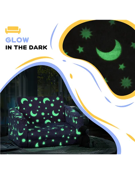 AIYAPLAY 2 in 1 Kids Folding Bed Armchair with Glow in The Dark Cosmic Design, Washable Cushion and Cover, Pink