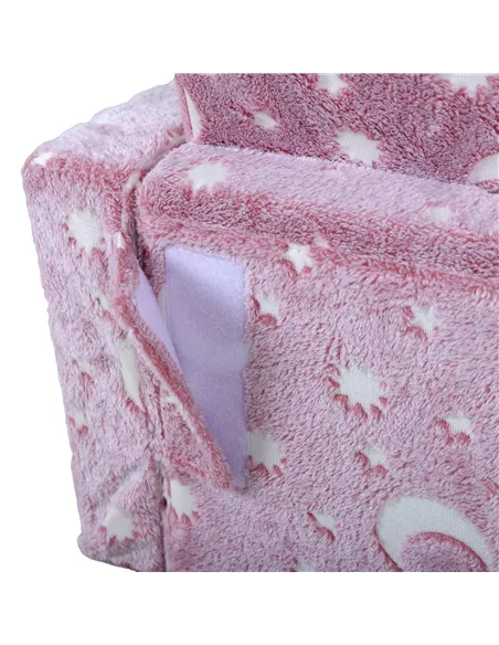 AIYAPLAY 2 in 1 Kids Folding Bed Armchair with Glow in The Dark Cosmic Design, Washable Cushion and Cover, Pink