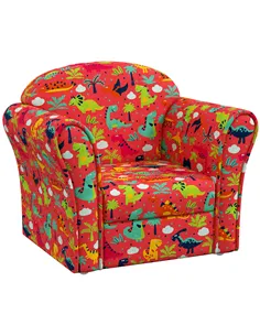 AIYAPLAY Kids Armchair with Dinosaur Design, Wooden Frame, for Bedroom, Playroom, Kids Room - Red