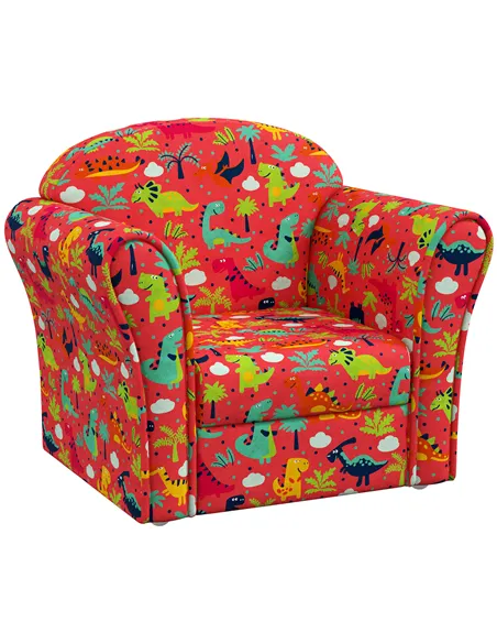 AIYAPLAY Kids Armchair with Dinosaur Design, Wooden Frame, for Bedroom, Playroom, Kids Room - Red