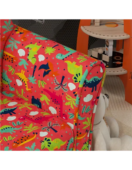 AIYAPLAY Kids Armchair with Dinosaur Design, Wooden Frame, for Bedroom, Playroom, Kids Room - Red