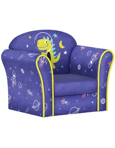 AIYAPLAY Kids Armchair with Planet Dinosaurs Design, Wooden Frame, for Bedroom, Playroom, Kids Room - Blue