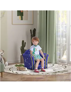 AIYAPLAY Kids Armchair with Planet Dinosaurs Design, Wooden Frame, for Bedroom, Playroom, Kids Room - Blue 2