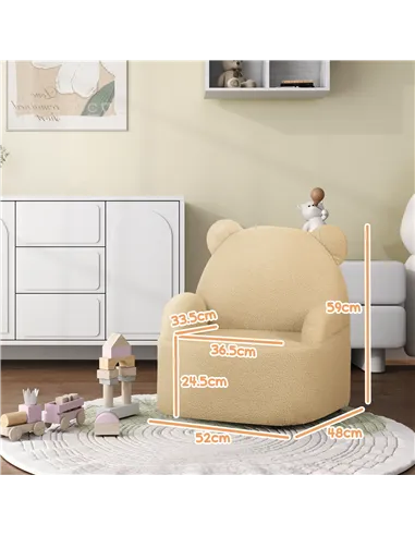 AIYAPLAY Kids Armchair, Bear Shaped Toddler Chair for Bedroom Playroom Living Room, Aged 18 Months to 3 Years - Khaki