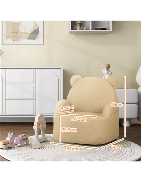 AIYAPLAY Kids Armchair, Bear Shaped Toddler Chair for Bedroom Playroom Living Room, Aged 18 Months to 3 Years - Khaki