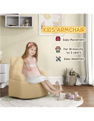 AIYAPLAY Kids Armchair, Bear Shaped Toddler Chair for Bedroom Playroom Living Room, Aged 18 Months to 3 Years - Khaki