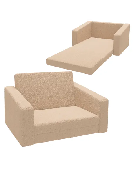 AIYAPLAY 2 in 1 Kids Armchair, Foldable Recliner for 1.5-3 Years Old, Khaki