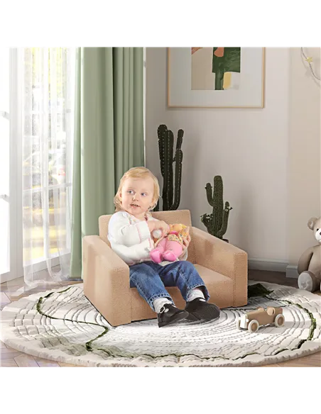 AIYAPLAY 2 in 1 Kids Armchair, Foldable Recliner for 1.5-3 Years Old, Khaki