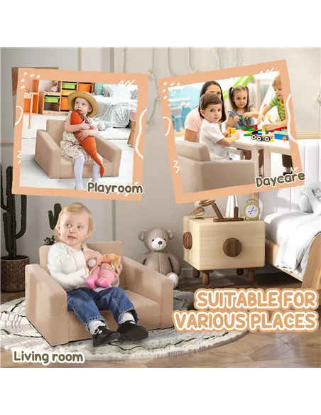 AIYAPLAY 2 in 1 Kids Armchair, Foldable Recliner for 1.5-3 Years Old, Khaki