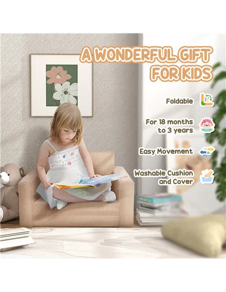 AIYAPLAY 2 in 1 Kids Armchair, Foldable Recliner for 1.5-3 Years Old, Khaki