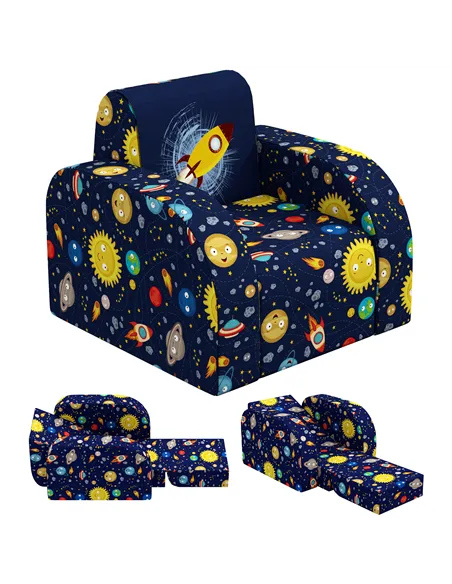AIYAPLAY Foldable Toddler Chair Soft Snuggle Sponge Filled for Bedroom Playroom, Aged 18 Months to 3 Years - Dark Blue