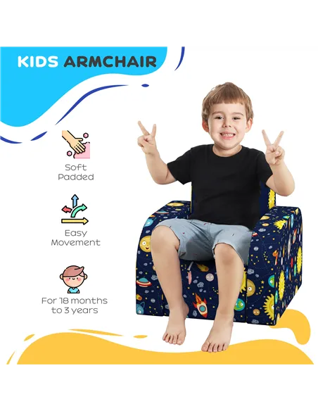 AIYAPLAY Foldable Toddler Chair Soft Snuggle Sponge Filled for Bedroom Playroom, Aged 18 Months to 3 Years - Dark Blue