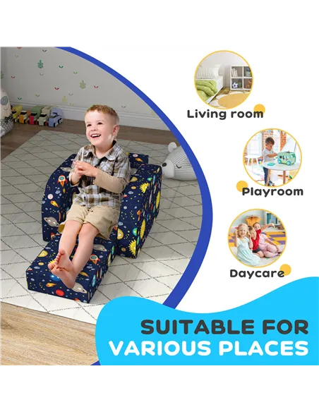 AIYAPLAY Foldable Toddler Chair Soft Snuggle Sponge Filled for Bedroom Playroom, Aged 18 Months to 3 Years - Dark Blue